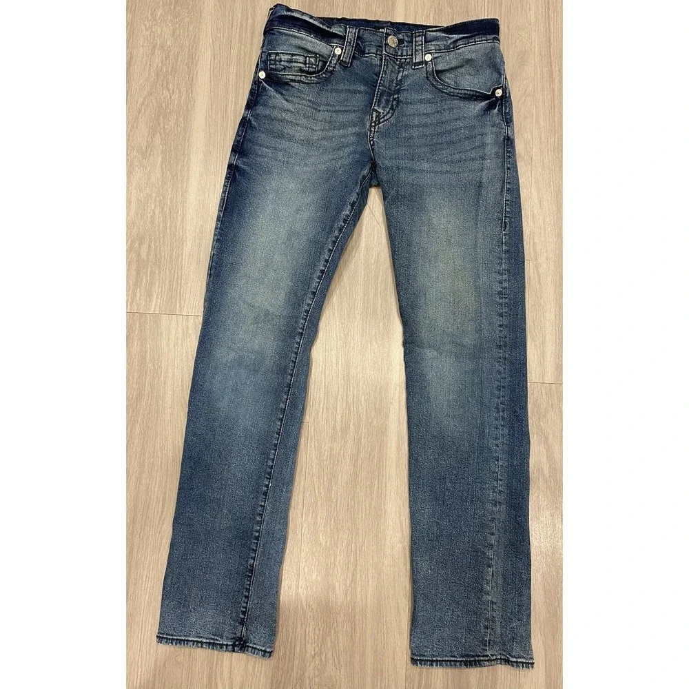 True Religion Ricky‎ Relaxed Straight Jeans 30x33.5 Casual *Leg Split* Dark Wash